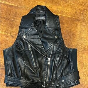 Sleek Black Leather Moto Vest